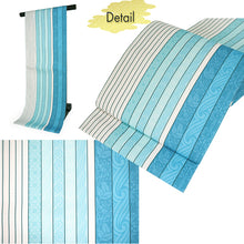 画像をギャラリービューアに読み込む, Women&#39;sWashable Nagoya Obi (White with Blue Gradient Stripes &amp; Patterned Motifs)
