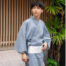 Load image into Gallery viewer, Men&#39;s Yukata Cotton : Blue-Gray with Geometric Design Yukata
