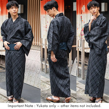 將圖片載入圖庫檢視器 Men&#39;s Yukata Cotton : Black with Checkered Pattern Yukata
