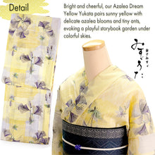 画像をギャラリービューアに読み込む, Lightweight Cotton Yukata for Women, Yellow base, azalea flower pattern – Inspired by Kaneko Misuzu’s Poetry, Summer Japanese Kimono Robe
