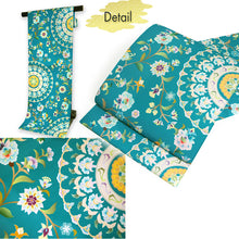 画像をギャラリービューアに読み込む, Women&#39;s Washable Nagoya Obi (Blue-Green with Floral &amp; Arabesque Motif)
