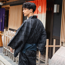 將圖片載入圖庫檢視器 Men&#39;s Yukata Cotton : Black with Checkered Pattern Yukata
