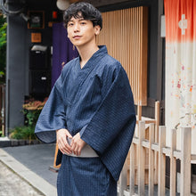 將圖片載入圖庫檢視器 Men&#39;s Yukata Cotton : Navy with Geometric Stripes Yukata
