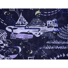 画像をギャラリービューアに読み込む, Lightweight Cotton Yukata for Women, Deep Indigo base, Whales, waves, stars, fish and birds pattern – Inspired by Kaneko Misuzu’s Poetry, Summer Japanese Kimono Robe
