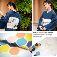 画像をギャラリービューアに読み込む, Women&#39;s Washable Nagoya Obi (White with Colorful Hexagonal Pattern)
