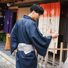 將圖片載入圖庫檢視器 Men&#39;s Yukata Cotton : Navy with Geometric Stripes Yukata
