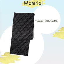 將圖片載入圖庫檢視器 Men&#39;s Yukata Cotton : Black with Checkered Pattern Yukata
