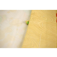 將圖片載入圖庫檢視器 Vintage Haori Kimono Jacket Silk, Golden Yellow base,Cherry Blossoms &amp; Flowing Water
