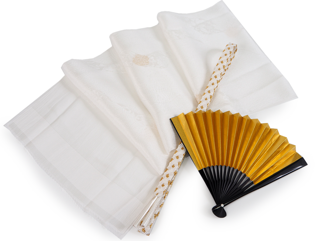 Silk Obi-age Obi-jime 2 pcs  for Japanese Traditional Kimono -White for formal