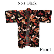 画像をギャラリービューアに読み込む, Men&#39;s Happi Coat: Kimono Robe -Black , Navy base – Dragons, Clouds &amp; Kanji Characters
