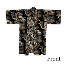 画像をギャラリービューアに読み込む, Men&#39;s Happi Coat: Kimono Robe -Black base, – Pine Needles, Dragons &amp; Hawks
