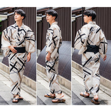 將圖片載入圖庫檢視器 Men's Yukata 4-Piece Set – Yukata, Obi Belt, Geta Sandals &amp; Waist Tie | Choose from 6 Traditional Japanese Patterns, Circle, Geometric, Hemp Leaf (Asanoha),  Seven Treasures (Shippo)
