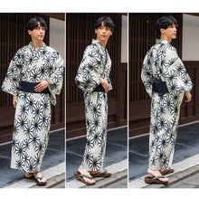 將圖片載入圖庫檢視器 Men's Yukata 4-Piece Set – Yukata, Obi Belt, Geta Sandals &amp; Waist Tie | Choose from 6 Traditional Japanese Patterns, Circle, Geometric, Hemp Leaf (Asanoha),  Seven Treasures (Shippo)
