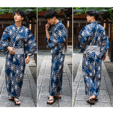 將圖片載入圖庫檢視器 Men's Yukata 4-Piece Set – Yukata, Obi Belt, Geta Sandals &amp; Waist Tie | Choose from 6 Traditional Japanese Patterns, Circle, Geometric, Hemp Leaf (Asanoha),  Seven Treasures (Shippo)

