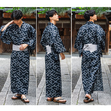 將圖片載入圖庫檢視器 Men's Yukata 4-Piece Set – Yukata, Obi Belt, Geta Sandals &amp; Waist Tie | Choose from 6 Traditional Japanese Patterns, Circle, Geometric, Hemp Leaf (Asanoha),  Seven Treasures (Shippo)
