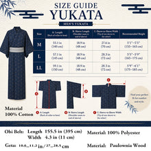 將圖片載入圖庫檢視器 Men's Yukata 4-Piece Set – Yukata, Obi Belt, Geta Sandals &amp; Waist Tie | Choose from 6 Traditional Japanese Patterns, Circle, Geometric, Hemp Leaf (Asanoha),  Seven Treasures (Shippo)
