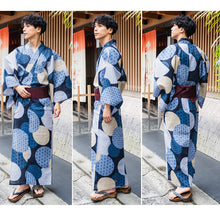 將圖片載入圖庫檢視器 Men's Yukata 4-Piece Set – Yukata, Obi Belt, Geta Sandals &amp; Waist Tie | Choose from 6 Traditional Japanese Patterns, Circle, Geometric, Hemp Leaf (Asanoha),  Seven Treasures (Shippo)
