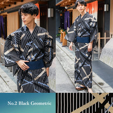 將圖片載入圖庫檢視器 Men's Yukata 4-Piece Set – Yukata, Obi Belt, Geta Sandals &amp; Waist Tie | Choose from 6 Traditional Japanese Patterns, Circle, Geometric, Hemp Leaf (Asanoha),  Seven Treasures (Shippo)
