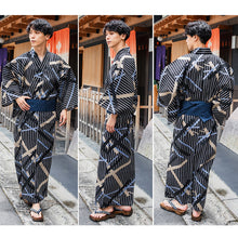 將圖片載入圖庫檢視器 Men's Yukata 4-Piece Set – Yukata, Obi Belt, Geta Sandals &amp; Waist Tie | Choose from 6 Traditional Japanese Patterns, Circle, Geometric, Hemp Leaf (Asanoha),  Seven Treasures (Shippo)
