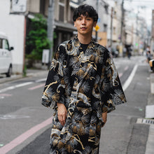 画像をギャラリービューアに読み込む, Men&#39;s Happi Coat: Kimono Robe -Black base, – Pine Needles, Dragons &amp; Hawks
