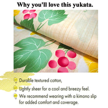 画像をギャラリービューアに読み込む, Women&#39;s Cotton Yukata, Casual Summer Kimono -Beige Base with Grapes and Vines
