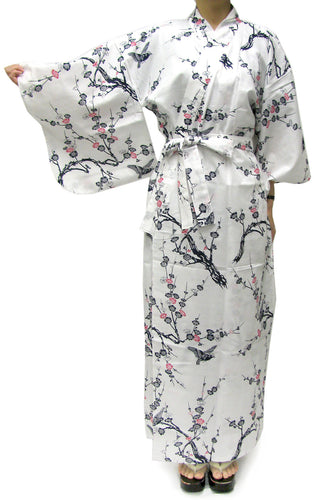 Women's Easy Yukata / Kimono Robe :  Japanese Traditional Clothes - Japanese Plum White