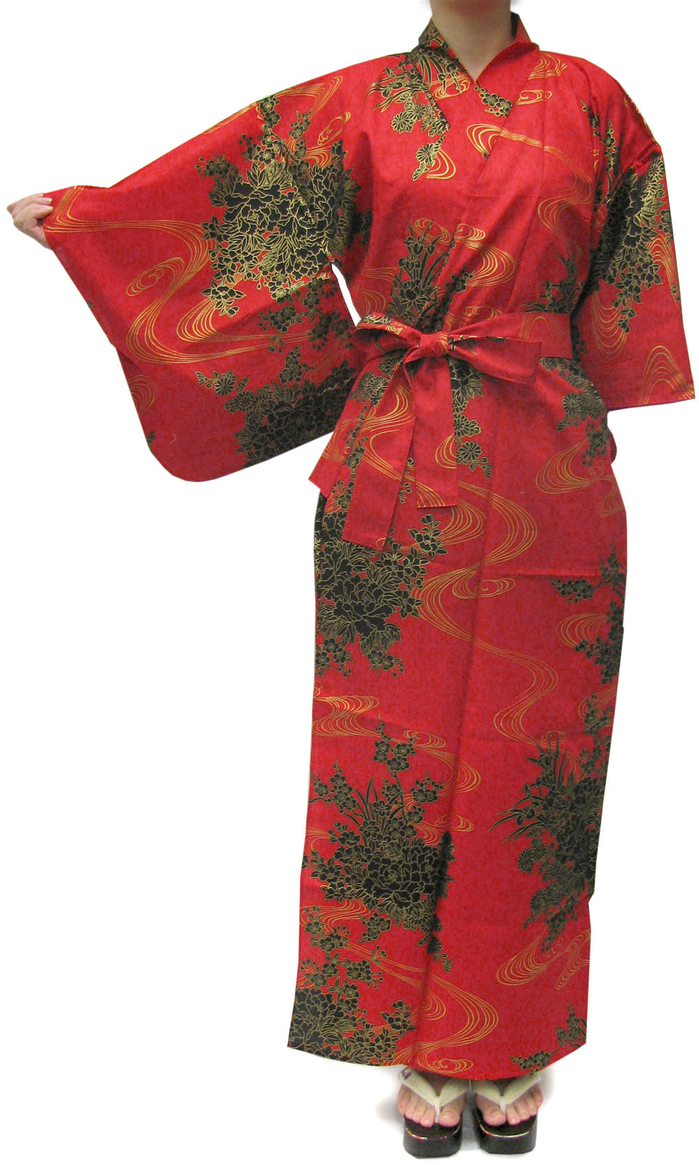 Women's Easy Yukata / Kimono Robe :  Japanese Traditional Clothes - Flowing Peony Red