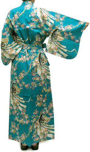 Women's Easy Yukata / Kimono Robe : Japanese Traditional Clothes - Cherry Princess Turquois