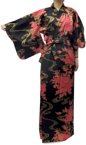 Women's Easy Yukata / Kimono Robe : Japanese Traditional Clothes - Flowing Peony Black