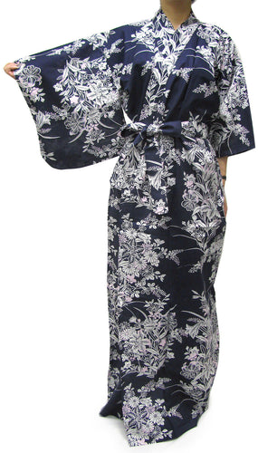 Women's Easy Yukata / Kimono Robe :  Japanese Traditional Clothes - Lily Navy