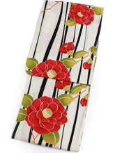 將圖片載入圖庫檢視器 Ladies&#39; Cotton Yukata : Japanese Traditional Clothes - Light Beige Stripe Camellia
