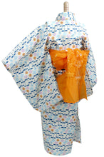画像をギャラリービューアに読み込む, Girls&#39; Yukata Heko-obi 2 items sets :Japanese Traditional Clothes  - Daisy Blue Scandinavian Design
