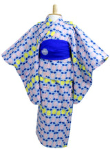 Load image into Gallery viewer, Girls&#39; Yukata Heko-obi 2 items sets :Japanese Traditional Clothes  - Citron Blue Scandinavian Design
