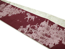 Load image into Gallery viewer, Ladies&#39; Hanhaba-Obi for Japanese Traditional Kimono - Reversible Long Deep Red Castle Horse
