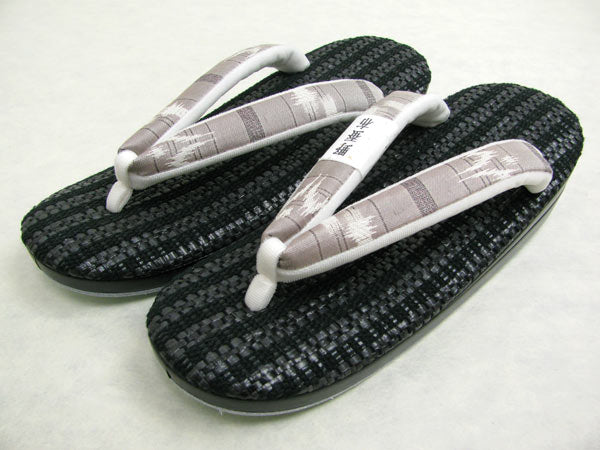 Ladies' Zori (Japanese Sandals) for Japanese Traditional Kimono - Meshori Tussar Silk Black 2 Core Layers M size
