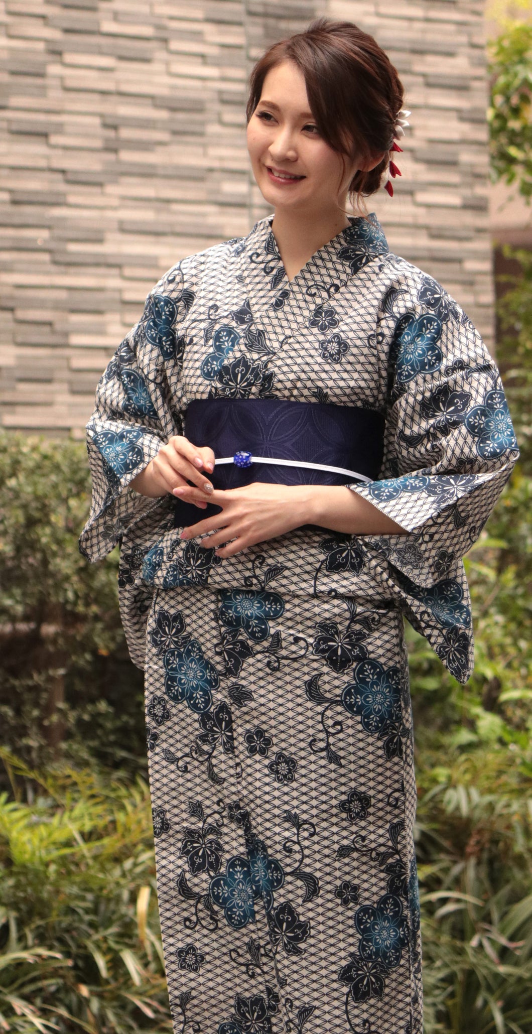 Ladies' Cotton Hemp Yukata : Japanese Traditional Clothes  - Cloisonne Floral Chintz
