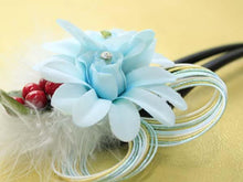 將圖片載入圖庫檢視器 Forked Kanzashi : Japanese Traditional Hair Accessary - Mint Blue Flower

