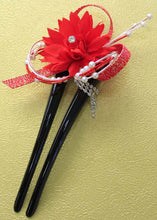 画像をギャラリービューアに読み込む, Forked Kanzashi: Japanese Traditional  Hair Accessary - Red Flower

