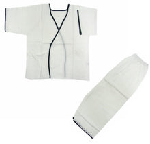 將圖片載入圖庫檢視器 Men&#39;s Cotton Gauze Underwear Tops Bottoms set White Navy Piping for Japanese Traditional Clothes
