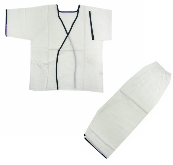 Men's Cotton Gauze Underwear Tops Bottoms set White Navy Piping for Japanese Traditional Clothes
