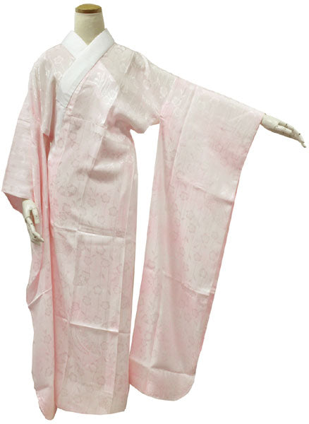 レディース シルク 長襦袢 振袖着物用 半衿付き 衣紋抜き付き ピンク