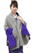 画像をギャラリービューアに読み込む, Stole Jacket Cashmere Wool Reversible for Japanese Traditional Clothes: Gray x Purple
