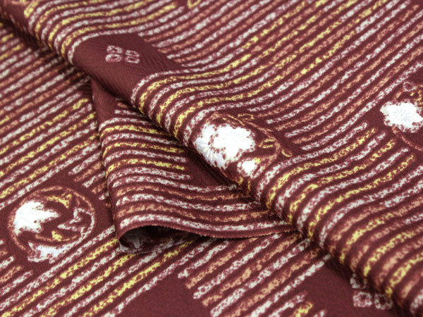 Fabric Roll for Kimono Silook Toray Red Brown Square Flowers