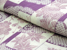 將圖片載入圖庫檢視器 Ladies&#39; Summer Kimono: Japanese Traditional Clothes - Beige Purple Stripe Flowers 155-165cm
