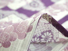 画像をギャラリービューアに読み込む, Ladies&#39; Summer Kimono: Japanese Traditional Clothes - Beige Purple Stripe Flowers 155-165cm
