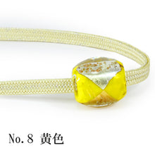 Load image into Gallery viewer, Obijime With Glass Beads Gold Silver Washi for Japanese Traditional Kimono- Yellow
