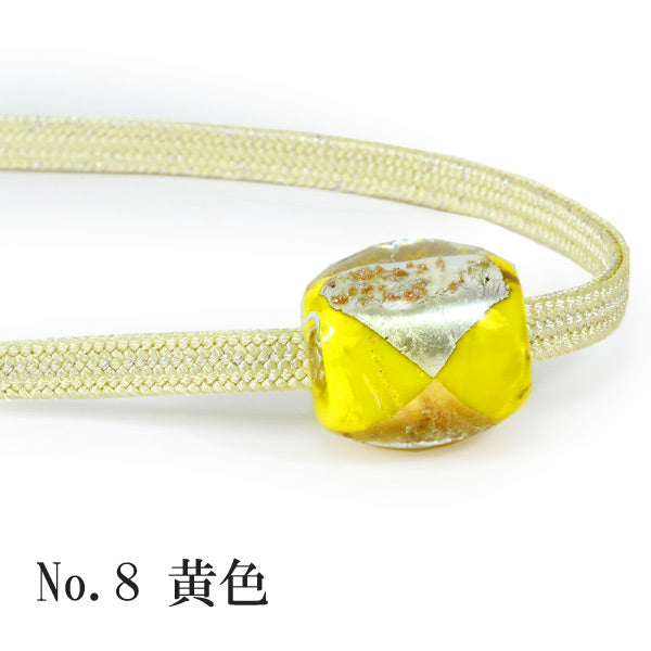 Obijime With Glass Beads Gold Silver Washi for Japanese Traditional Kimono- Yellow