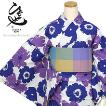 画像をギャラリービューアに読み込む, Women&#39;s Yukata : Japanese Traditional Clothes Chirimen - White Blue Purple Painting Flower
