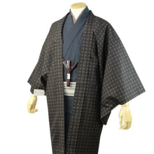 画像をギャラリービューアに読み込む, Men&#39;s Kimono Haori Jacket Obi Haori String 4 Items Set : Japanese Traditional Clothes- Navy Striped Kimono Brown Dot Haori
