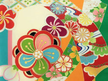 画像をギャラリービューアに読み込む, Women&#39;s Washable Two-Shaku-Sleeve Kimono : Japanese Traditional Clothes- Ivory x Orange Green Stripe Noshi Twisted Plum
